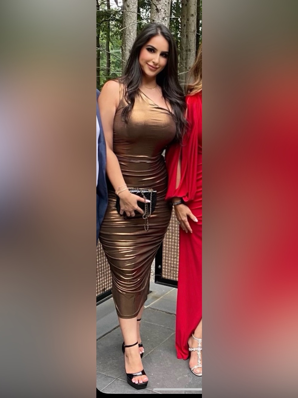 Fashion Nova Metallic Bronze Ruched Midi Dress